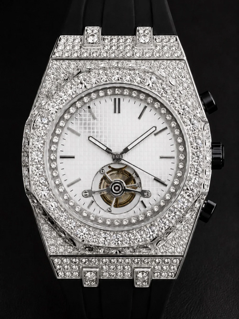 Iced Out VVS Simulated Diamond Stainless Steel Watch Pave Set Fully Iced Lux